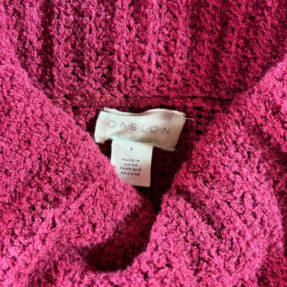 Caslon Sweater Womens Small Magenta Cowl Neck Textured Knit Cotton Blend Cozy